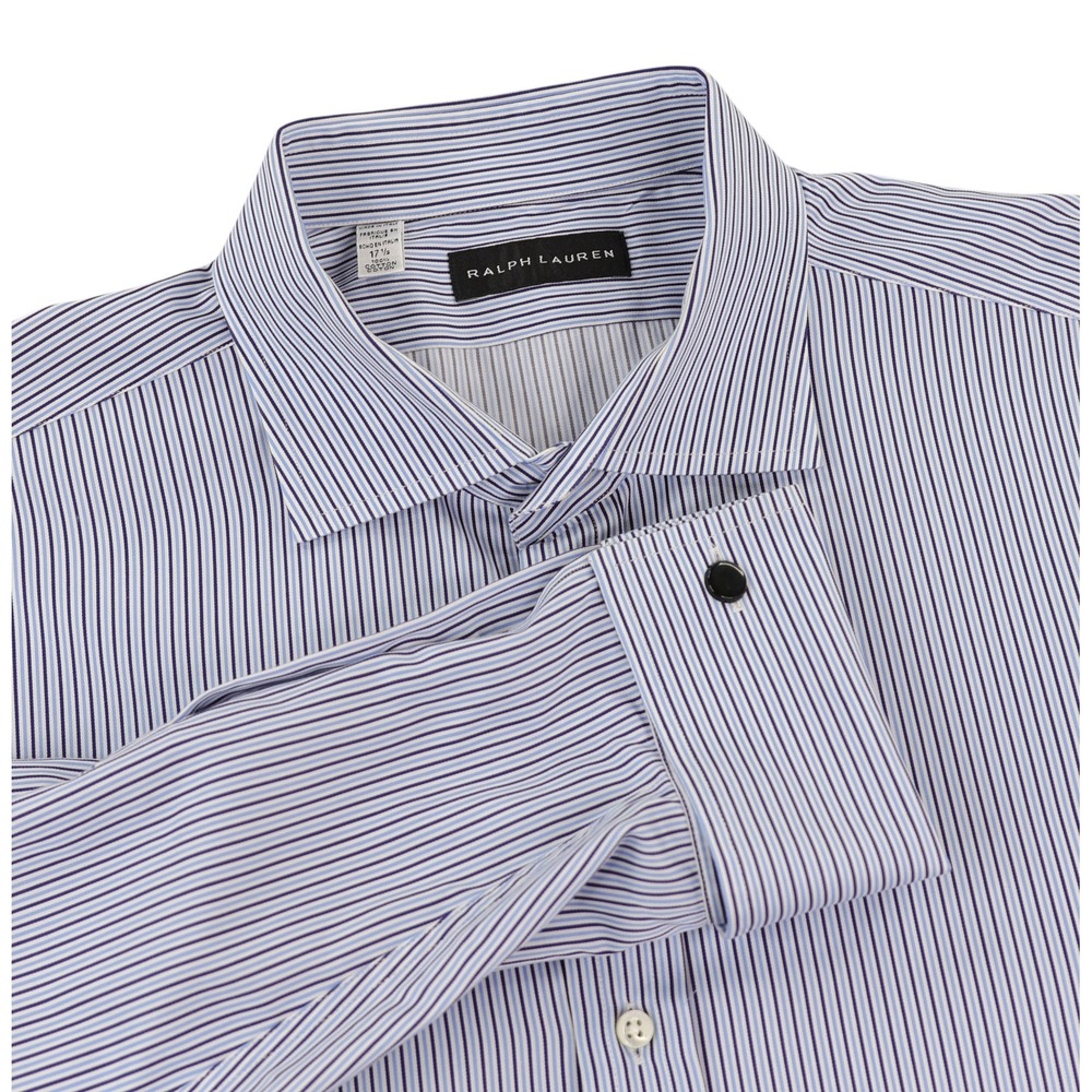 Ralph Lauren Black Label Dress Shirt Men 17.5x36 Blue Pinstripe Made In Italy